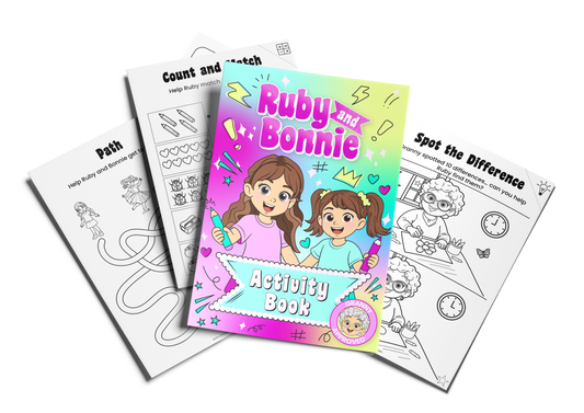 Ruby and Bonnie kids activity book printable with sample activity pages